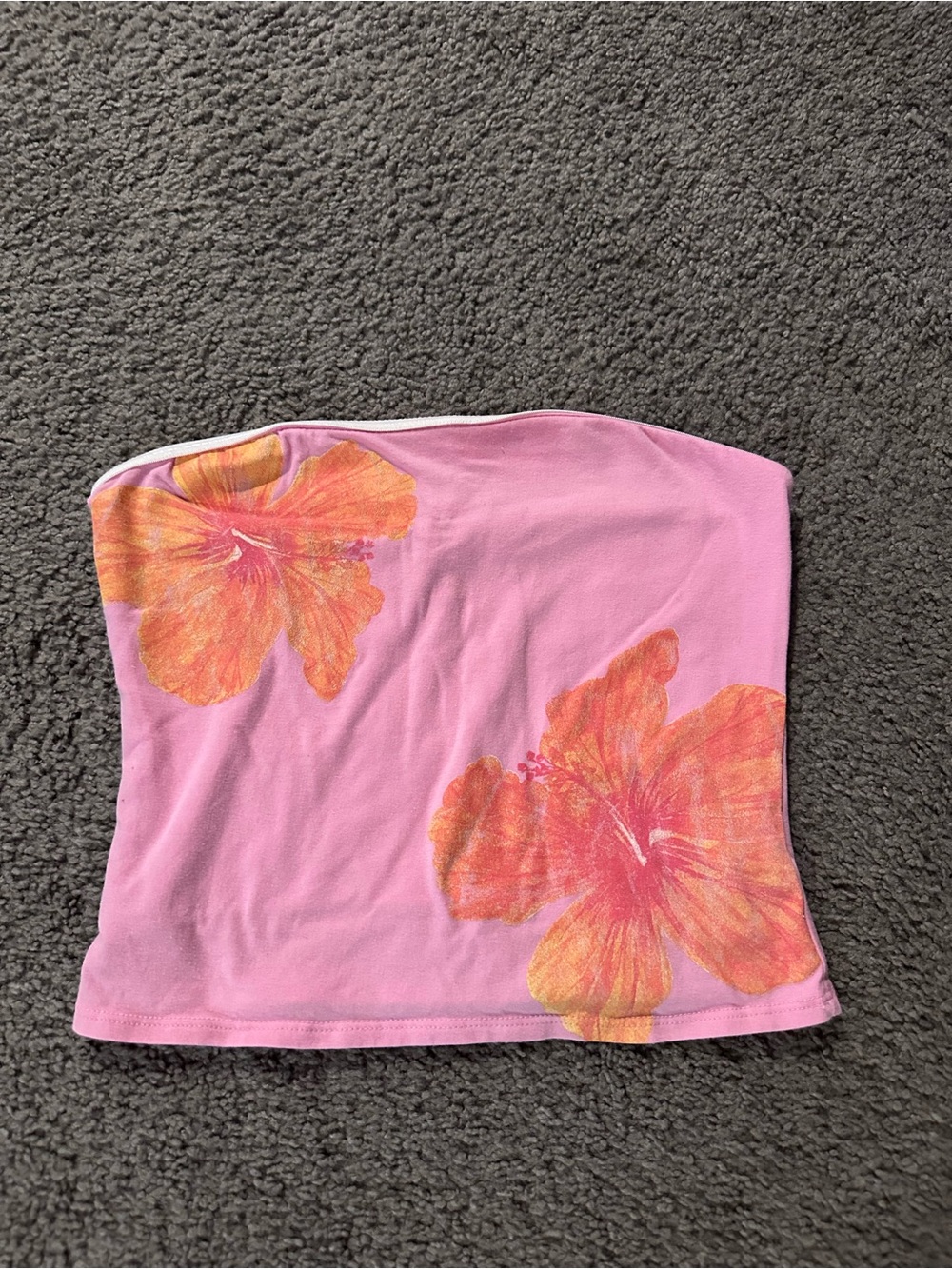 Altar'd State Pink Strapless Tube Top with Orange Floral Print